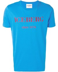 Мужская бирюзовая футболка с круглым вырезом с вышивкой от Iceberg