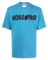 Мужская бирюзовая футболка с круглым вырезом с вышивкой от Moschino