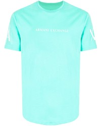 Мужская бирюзовая футболка с круглым вырезом с принтом от Armani Exchange