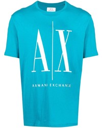 Мужская бирюзовая футболка с круглым вырезом с принтом от Armani Exchange