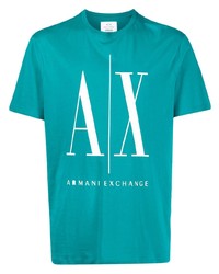 Мужская бирюзовая футболка с круглым вырезом с принтом от Armani Exchange