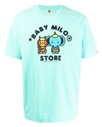 Мужская бирюзовая футболка с круглым вырезом с принтом от *BABY MILO® STORE BY *A BATHING APE®