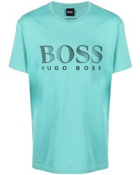 Мужская бирюзовая футболка с круглым вырезом с принтом от BOSS HUGO BOSS