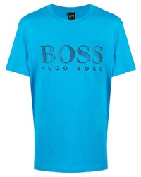 Мужская бирюзовая футболка с круглым вырезом с принтом от BOSS HUGO BOSS