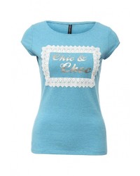 Женская бирюзовая футболка с круглым вырезом с принтом от Concept Club