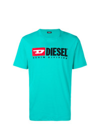 Мужская бирюзовая футболка с круглым вырезом с принтом от Diesel