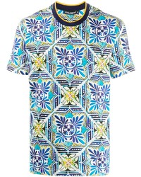 Мужская бирюзовая футболка с круглым вырезом с принтом от Dolce & Gabbana