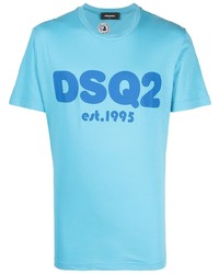 Мужская бирюзовая футболка с круглым вырезом с принтом от DSQUARED2