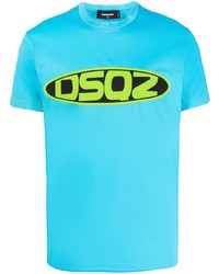 Мужская бирюзовая футболка с круглым вырезом с принтом от DSQUARED2