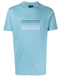 Мужская бирюзовая футболка с круглым вырезом с принтом от Emporio Armani