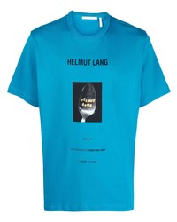 Мужская бирюзовая футболка с круглым вырезом с принтом от Helmut Lang