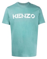 Мужская бирюзовая футболка с круглым вырезом с принтом от Kenzo