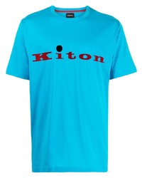 Мужская бирюзовая футболка с круглым вырезом с принтом от Kiton