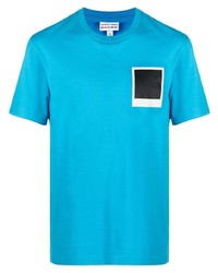 Мужская бирюзовая футболка с круглым вырезом с принтом от Lacoste