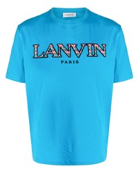 Мужская бирюзовая футболка с круглым вырезом с принтом от Lanvin