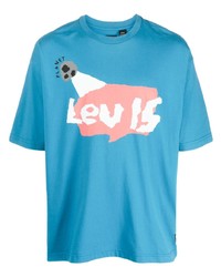 Мужская бирюзовая футболка с круглым вырезом с принтом от Levi's