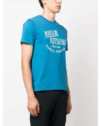 Мужская бирюзовая футболка с круглым вырезом с принтом от MAISON KITSUNÉ