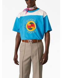 Мужская бирюзовая футболка с круглым вырезом с принтом от Gucci