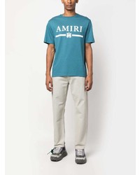 Мужская бирюзовая футболка с круглым вырезом с принтом от Amiri