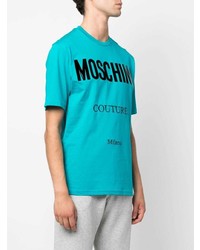 Мужская бирюзовая футболка с круглым вырезом с принтом от Moschino