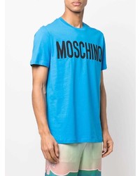 Мужская бирюзовая футболка с круглым вырезом с принтом от Moschino