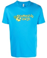 Мужская бирюзовая футболка с круглым вырезом с принтом от Moschino