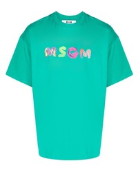 Мужская бирюзовая футболка с круглым вырезом с принтом от MSGM