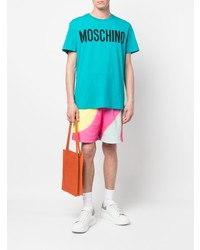 Мужская бирюзовая футболка с круглым вырезом с принтом от Moschino