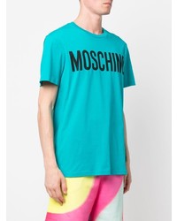 Мужская бирюзовая футболка с круглым вырезом с принтом от Moschino