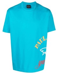 Мужская бирюзовая футболка с круглым вырезом с принтом от Paul & Shark