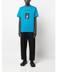 Мужская бирюзовая футболка с круглым вырезом с принтом от Helmut Lang