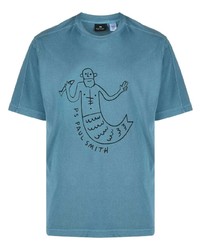 Мужская бирюзовая футболка с круглым вырезом с принтом от PS Paul Smith