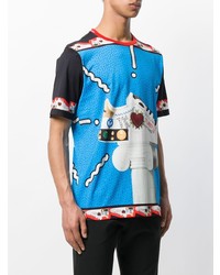 Мужская бирюзовая футболка с круглым вырезом с принтом от Dolce & Gabbana