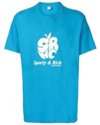 Мужская бирюзовая футболка с круглым вырезом с принтом от Sporty & Rich