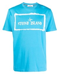 Мужская бирюзовая футболка с круглым вырезом с принтом от Stone Island