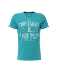 Мужская бирюзовая футболка с круглым вырезом с принтом от Tom Tailor