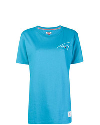 Женская бирюзовая футболка с круглым вырезом с принтом от Tommy Jeans