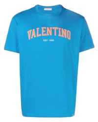 Мужская бирюзовая футболка с круглым вырезом с принтом от Valentino