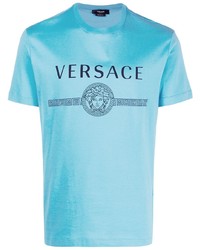 Мужская бирюзовая футболка с круглым вырезом с принтом от Versace