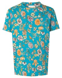 Мужская бирюзовая футболка с круглым вырезом с цветочным принтом от Etro