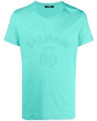 Мужская бирюзовая футболка с круглым вырезом от Balmain
