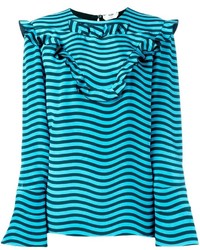 Бирюзовая шелковая блузка в горизонтальную полоску от Fendi