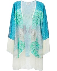 Бирюзовое кимоно с цветочным принтом