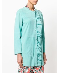 Женское бирюзовое кожаное пальто от Simonetta Ravizza