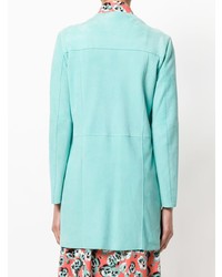 Женское бирюзовое кожаное пальто от Simonetta Ravizza