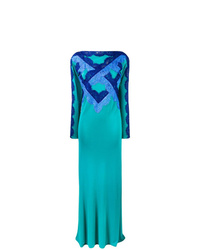 Бирюзовое кружевное вечернее платье с украшением от Emilio Pucci