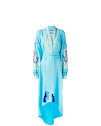 Бирюзовое льняное платье с запахом от Yuliya Magdych