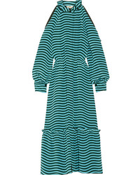 Бирюзовое шелковое платье-миди в горизонтальную полоску от Fendi