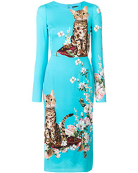 Бирюзовое шелковое платье с принтом от Dolce & Gabbana