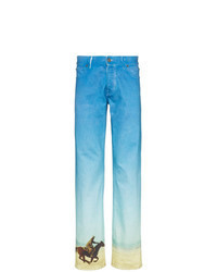 Бирюзовые джинсы с принтом